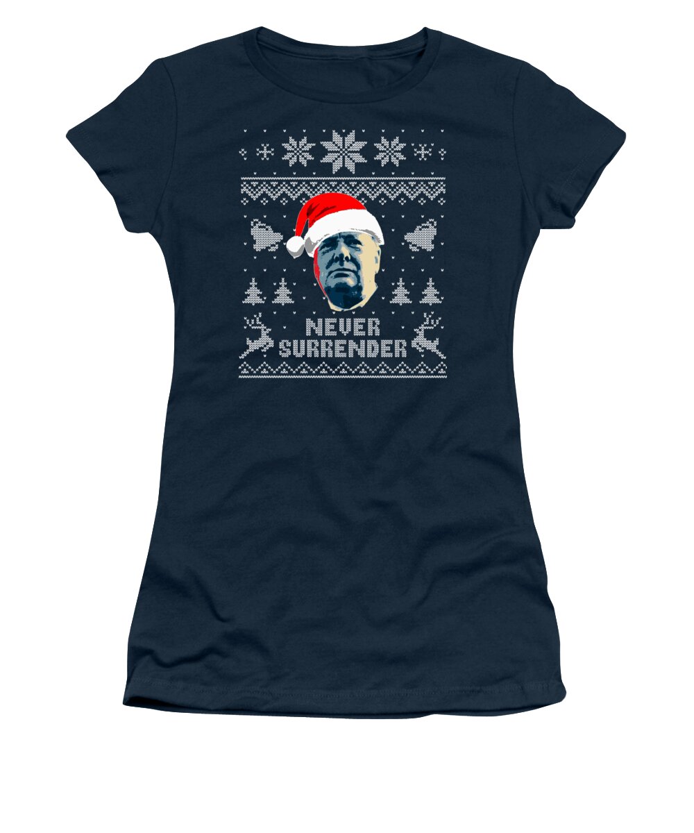 Christmas Women's T-Shirt featuring the digital art Winston Churchill Never Surrender Christmas by Filip Schpindel