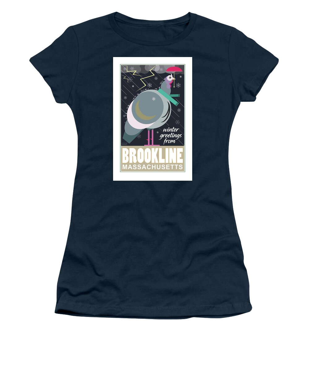 Brookline Women's T-Shirt featuring the digital art Winter Greetings by Caroline Barnes