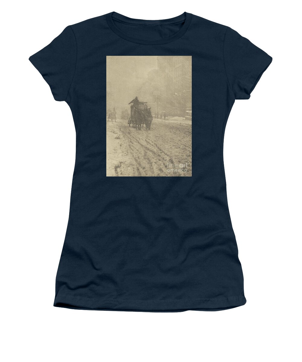 Alfred Stieglitz Women's T-Shirt featuring the photograph Winter on Fifth Avenue, 1893 by Alfred Stieglitz
