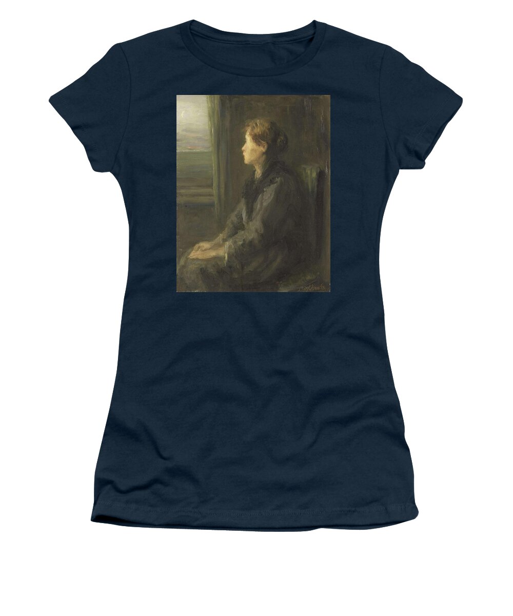 Jozef Israels (mentioned On Object) Women's T-Shirt featuring the painting Woman at a Window. by Joseph Israels -1824-1911-