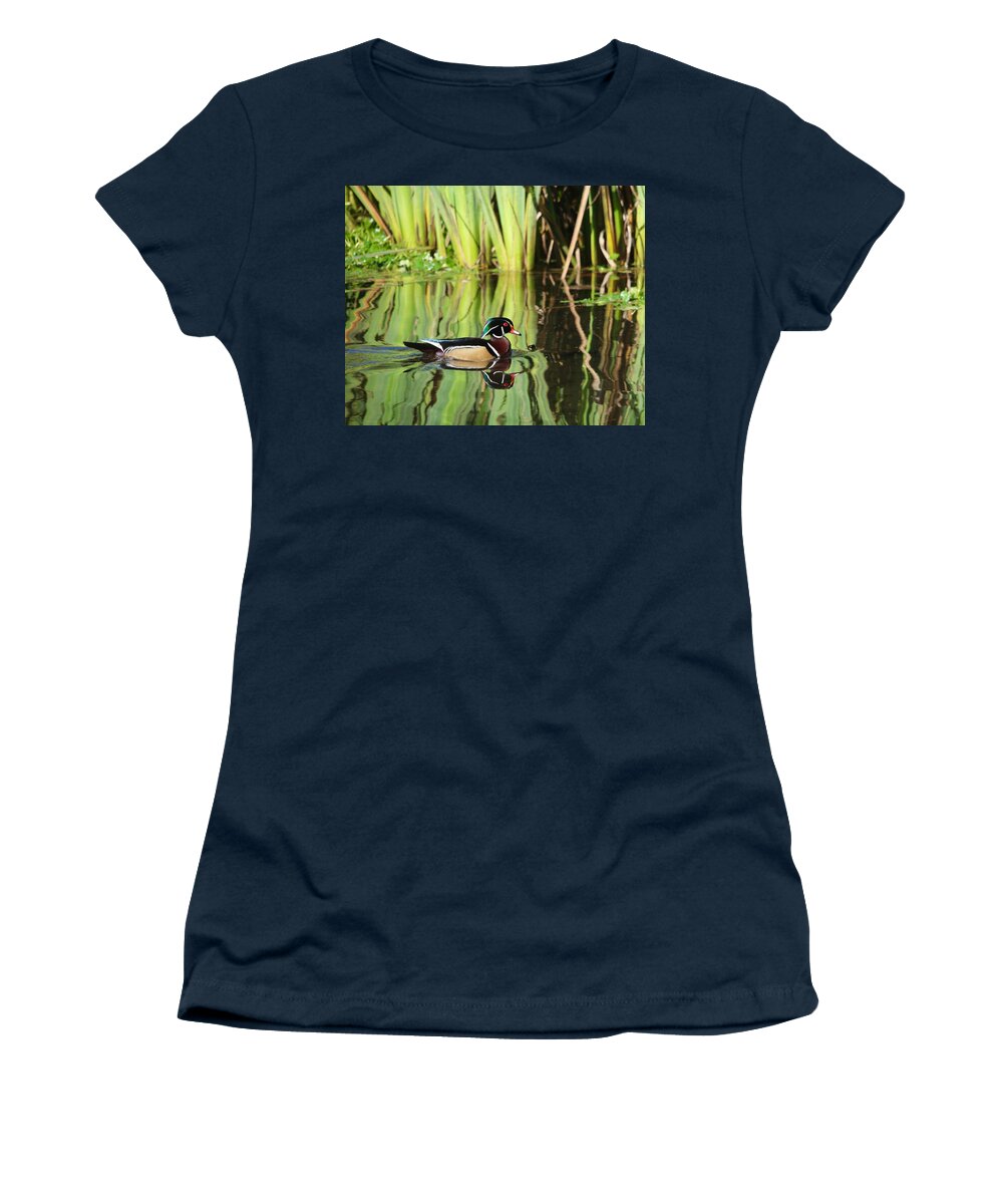 Bird Women's T-Shirt featuring the photograph Wood Duck Reflection 1 by Todd Kreuter