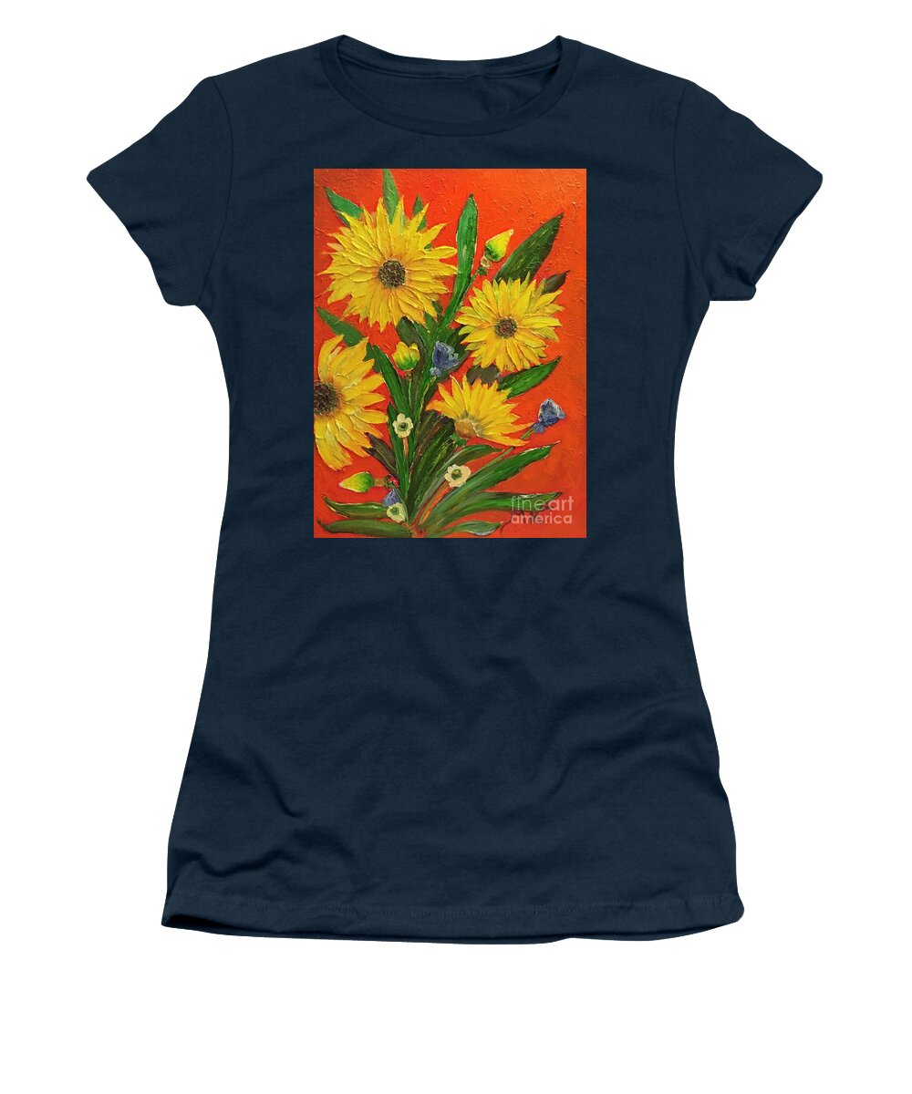 Flowers Women's T-Shirt featuring the painting Yellow daisy by Maria Karlosak