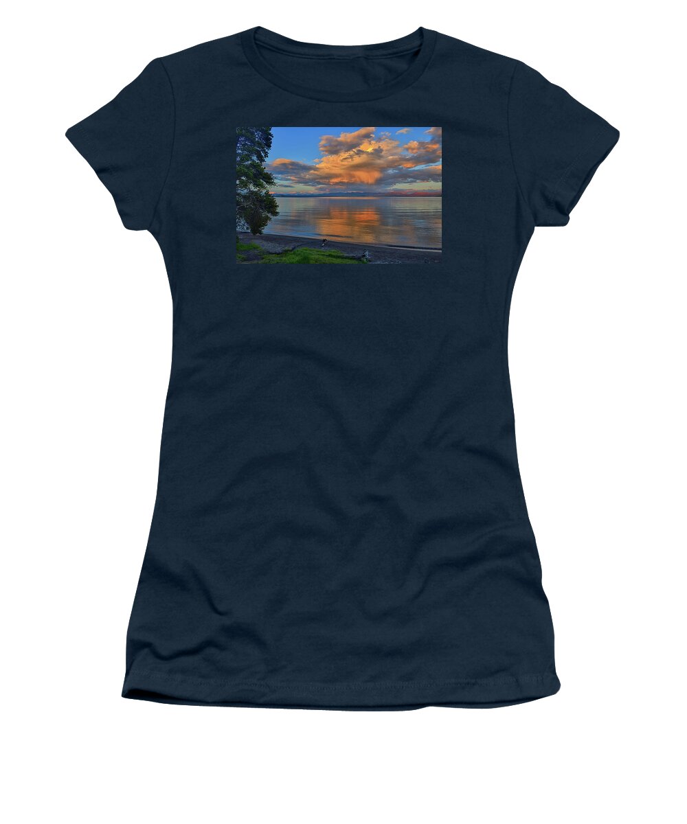 Yellowstone Women's T-Shirt featuring the photograph Yellowstone Lake Sunset by Greg Norrell