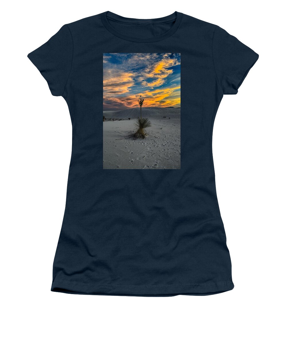 White Sands Women's T-Shirt featuring the photograph Yucca Sunset Skies at White Sands, New Mexico by Chance Kafka