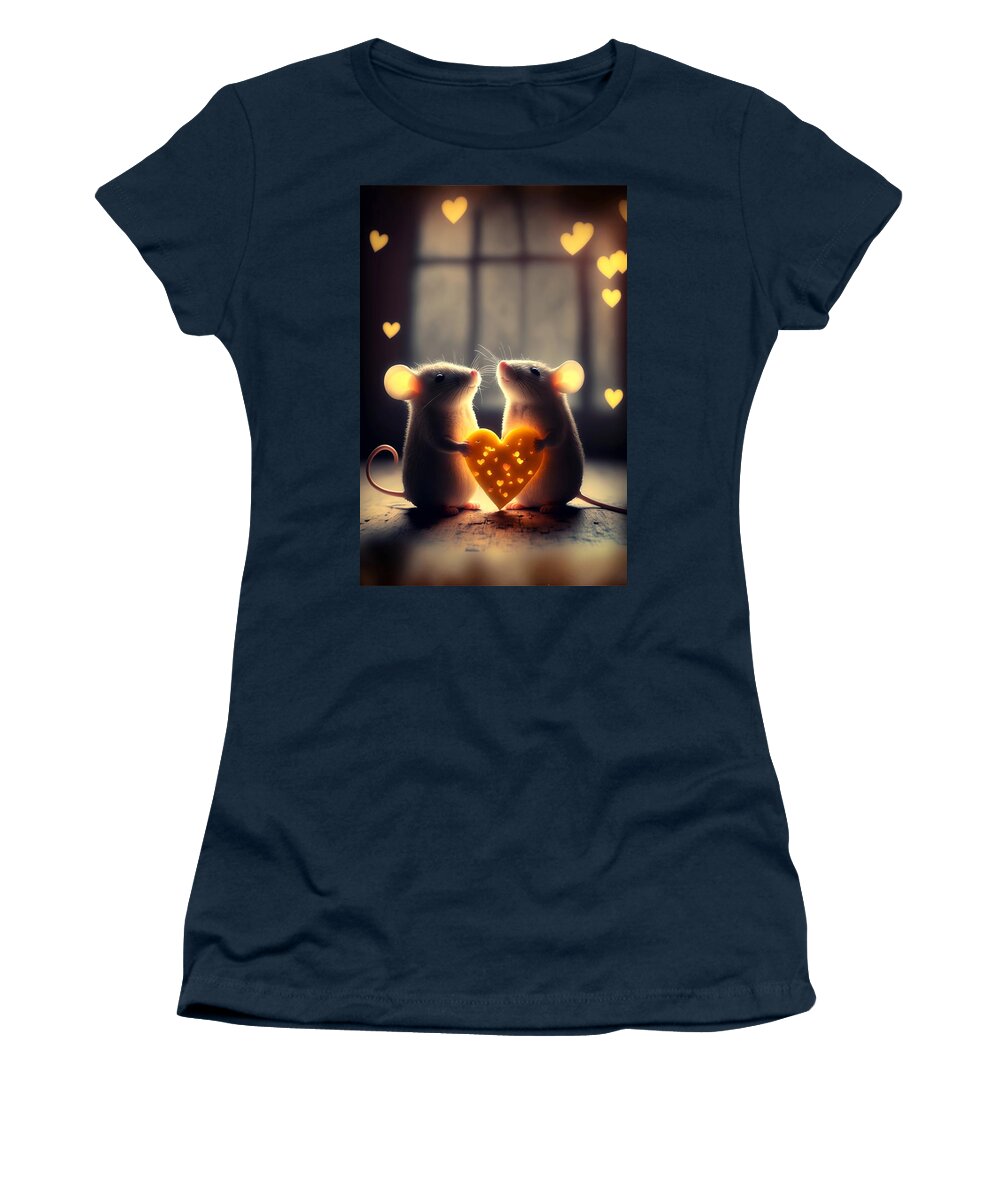 A Couple Of Love Mices Women's T-Shirt featuring the mixed media A Couple of Love Mices 5 #1 by Lilia S