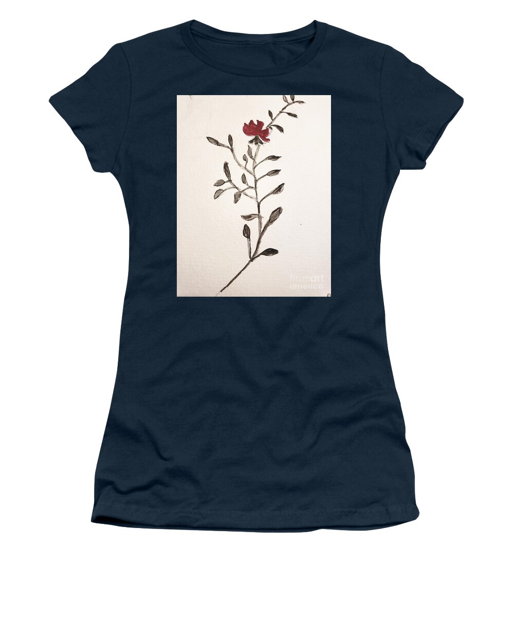 Love Women's T-Shirt featuring the painting A Single Rose #1 by Margaret Welsh Willowsilk