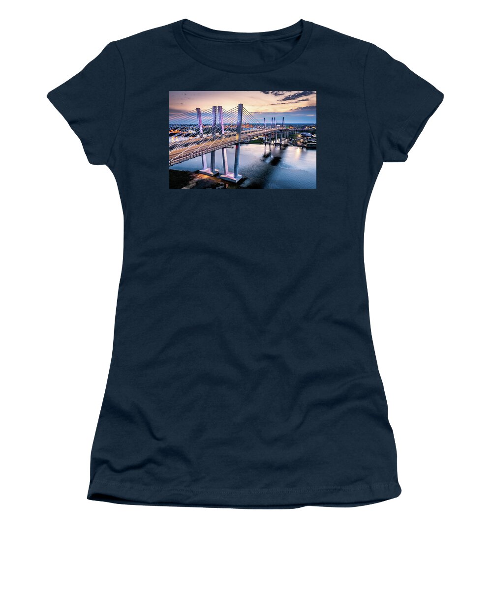 Goethals Women's T-Shirt featuring the photograph Aerial view of the New Goethals Bridge #1 by Mihai Andritoiu