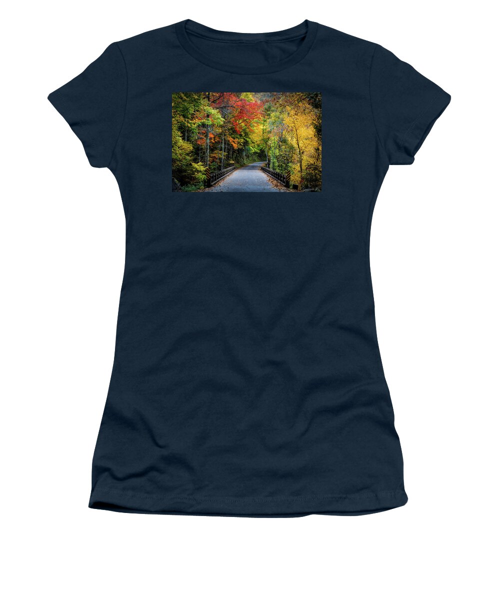 Bridge Women's T-Shirt featuring the photograph Along the River Road #1 by Debra and Dave Vanderlaan