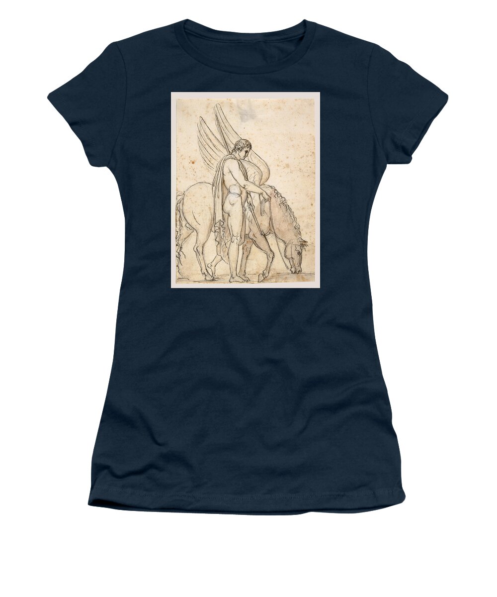 Bertel Thorvaldsen Women's T-Shirt featuring the drawing Bellerophon and Pegasus #2 by Bertel Thorvaldsen