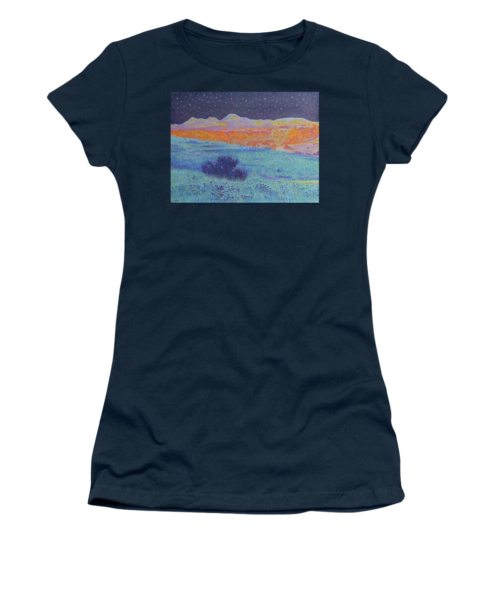 North Dakota Women's T-Shirt featuring the painting Blue Prairie Midnight #1 by Cris Fulton