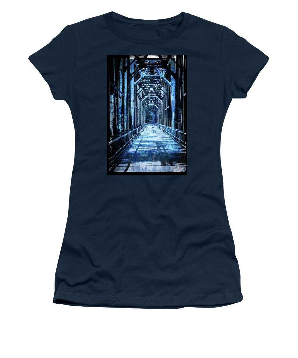 Historic Women's T-Shirt featuring the photograph Bridge in Blue #1 by Pam Rendall