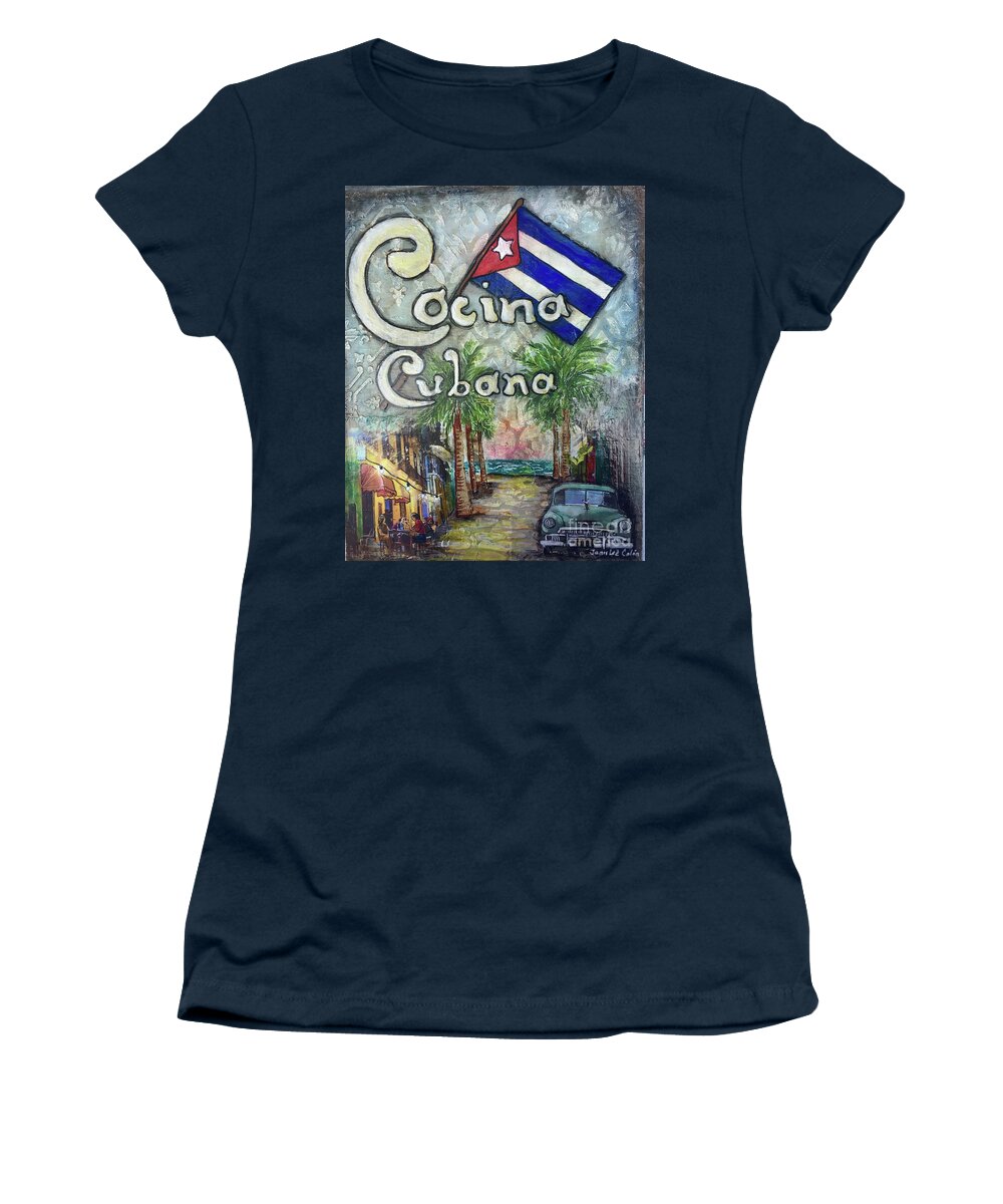 Cuban Kitchen Women's T-Shirt featuring the mixed media Cocina Cubana by Janis Lee Colon