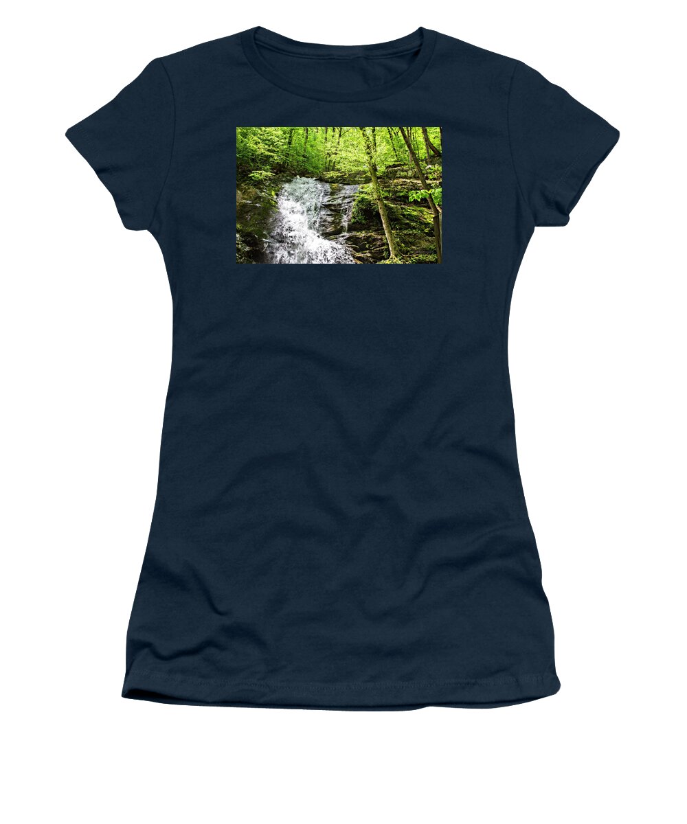 Color Women's T-Shirt featuring the photograph Deep Woods Waterfall -1 #1 by Alan Hausenflock