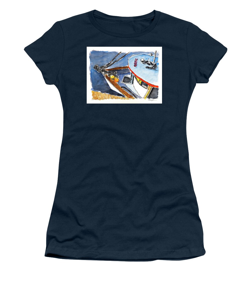 Fishing Boat Women's T-Shirt featuring the drawing Fishing Boat #1 by Mike Bergen
