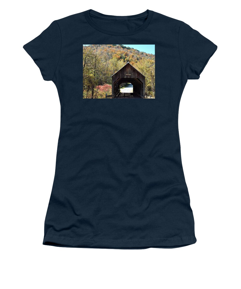 Flint Bridge Women's T-Shirt featuring the photograph Flint Covered Bridge #1 by Catherine Gagne
