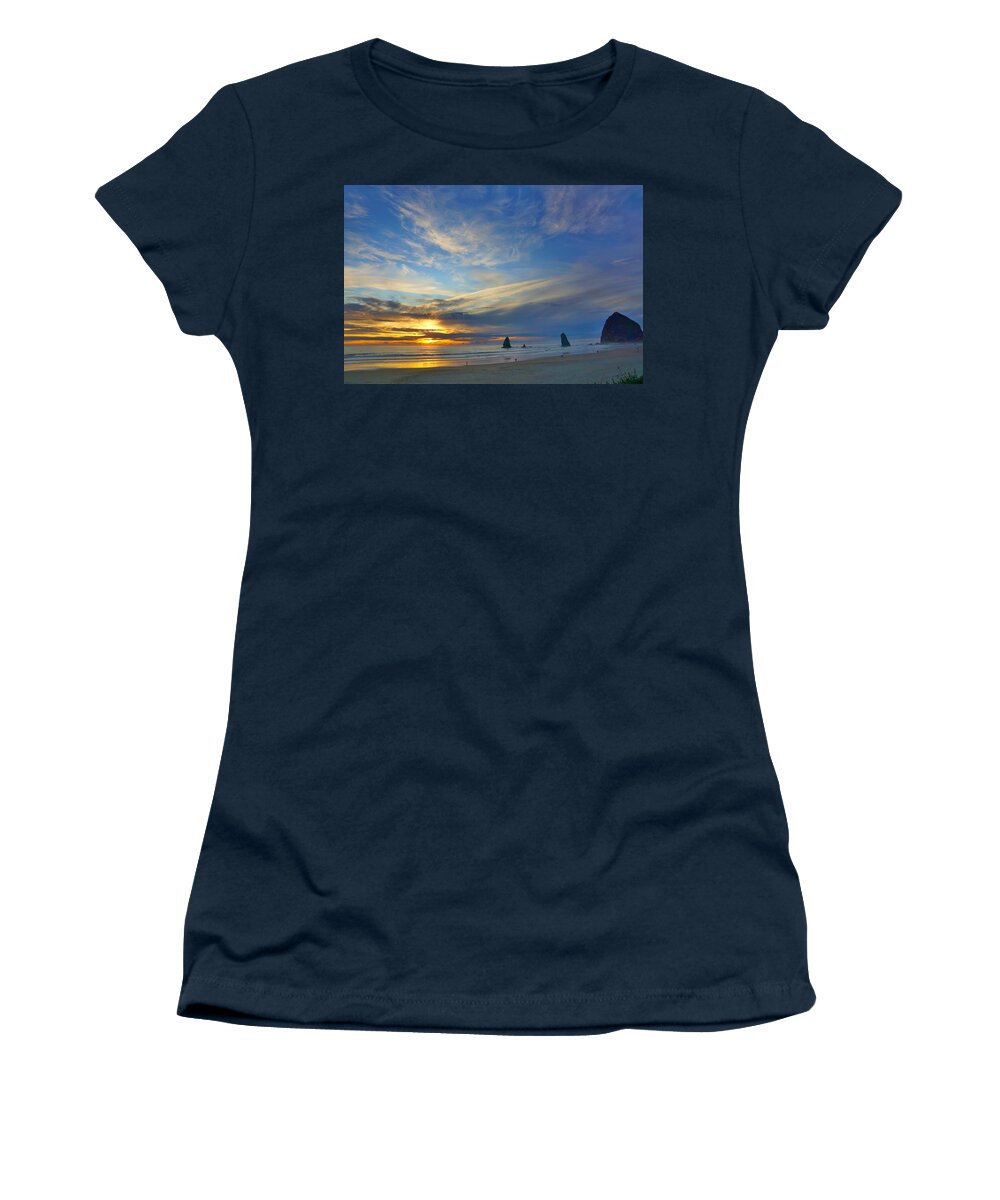 Seascape Women's T-Shirt featuring the photograph Haystack Rock II by Bill TALICH