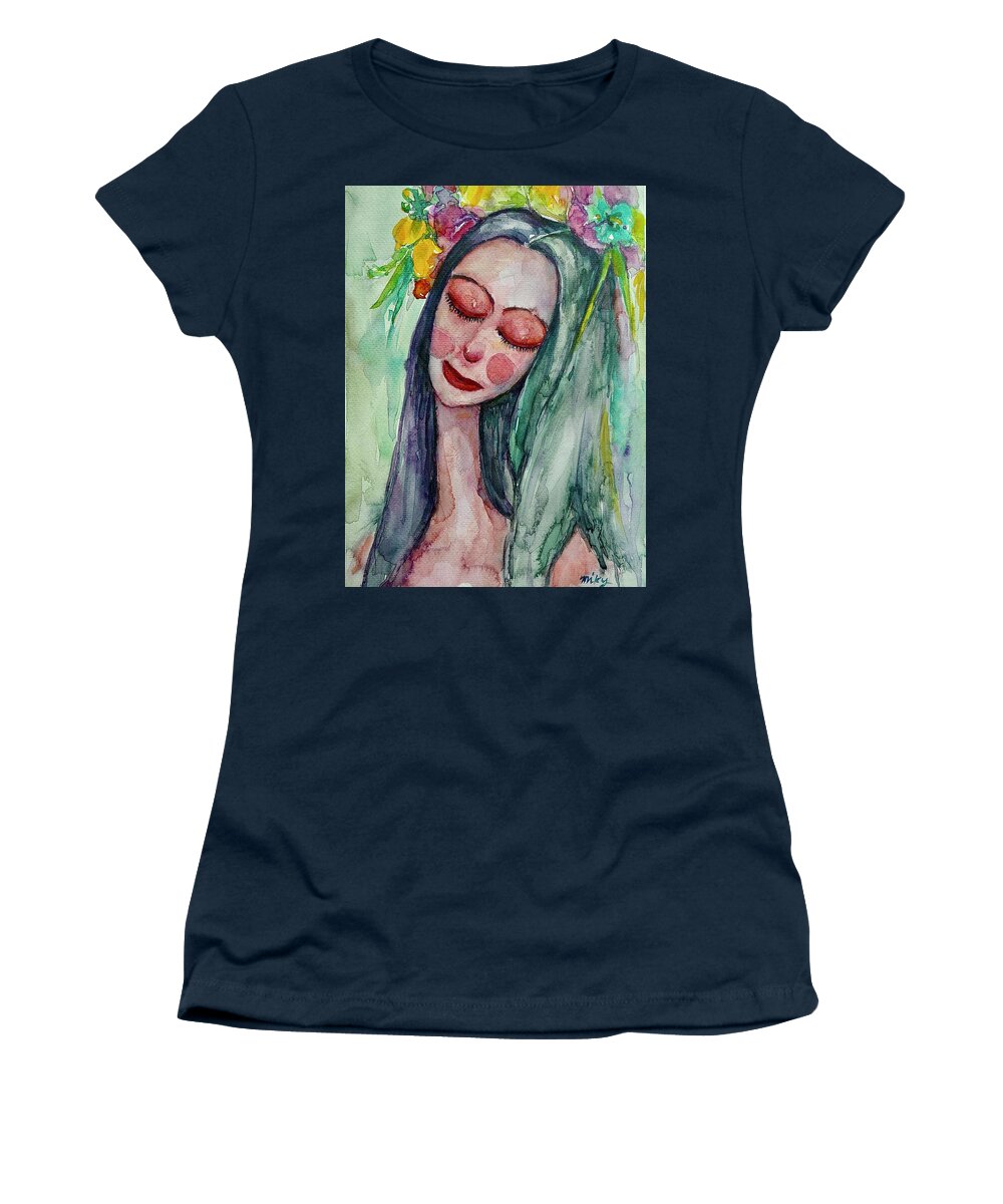 Dreamy Girl Women's T-Shirt featuring the painting In the Dream #1 by Mikyong Rodgers