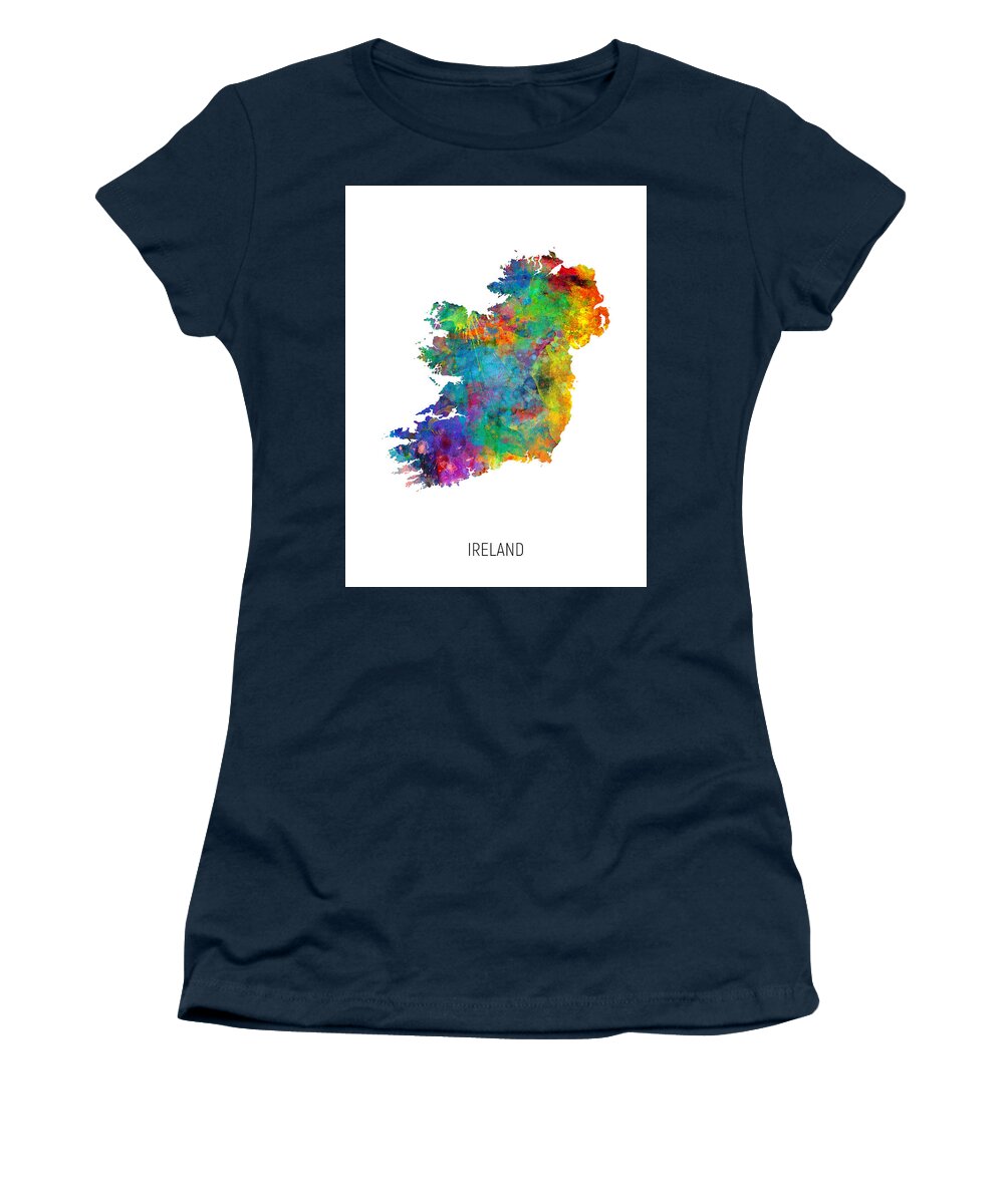 Ireland Women's T-Shirt featuring the digital art Ireland Watercolor Map #1 by Michael Tompsett