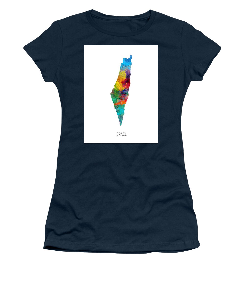 Israel Women's T-Shirt featuring the digital art Israel Watercolor Map #1 by Michael Tompsett