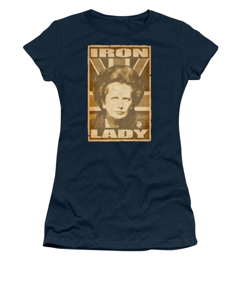 Margaret Women's T-Shirt featuring the digital art Margaret Thatcher Iron Lady Propaganda Poster Pop Art by Filip Schpindel