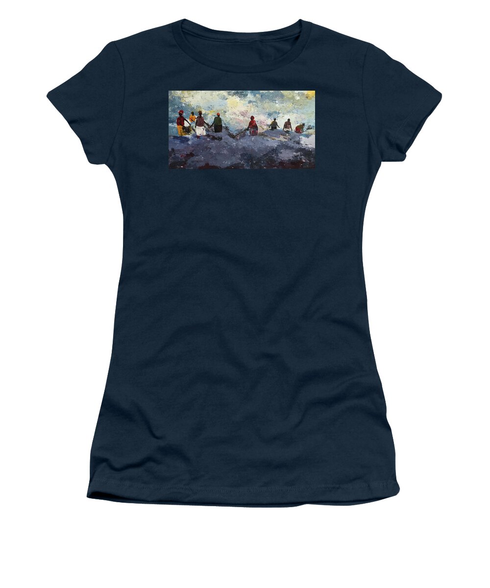 African Art Women's T-Shirt featuring the painting Morning Tide #1 by Tarizai Munsvhenga