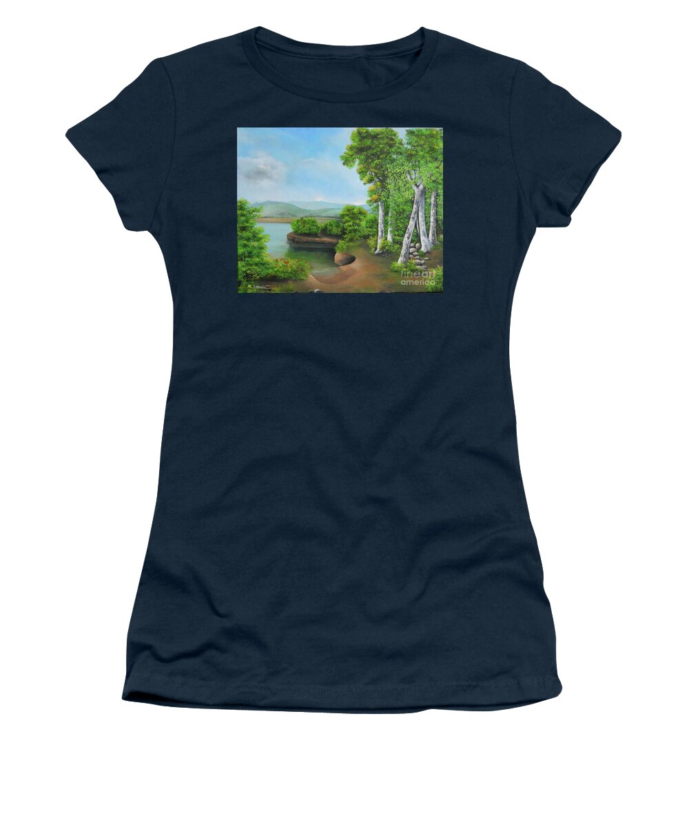 Tropical Landscape Women's T-Shirt featuring the painting On A Beautiful Day #2 by Kenneth Harris