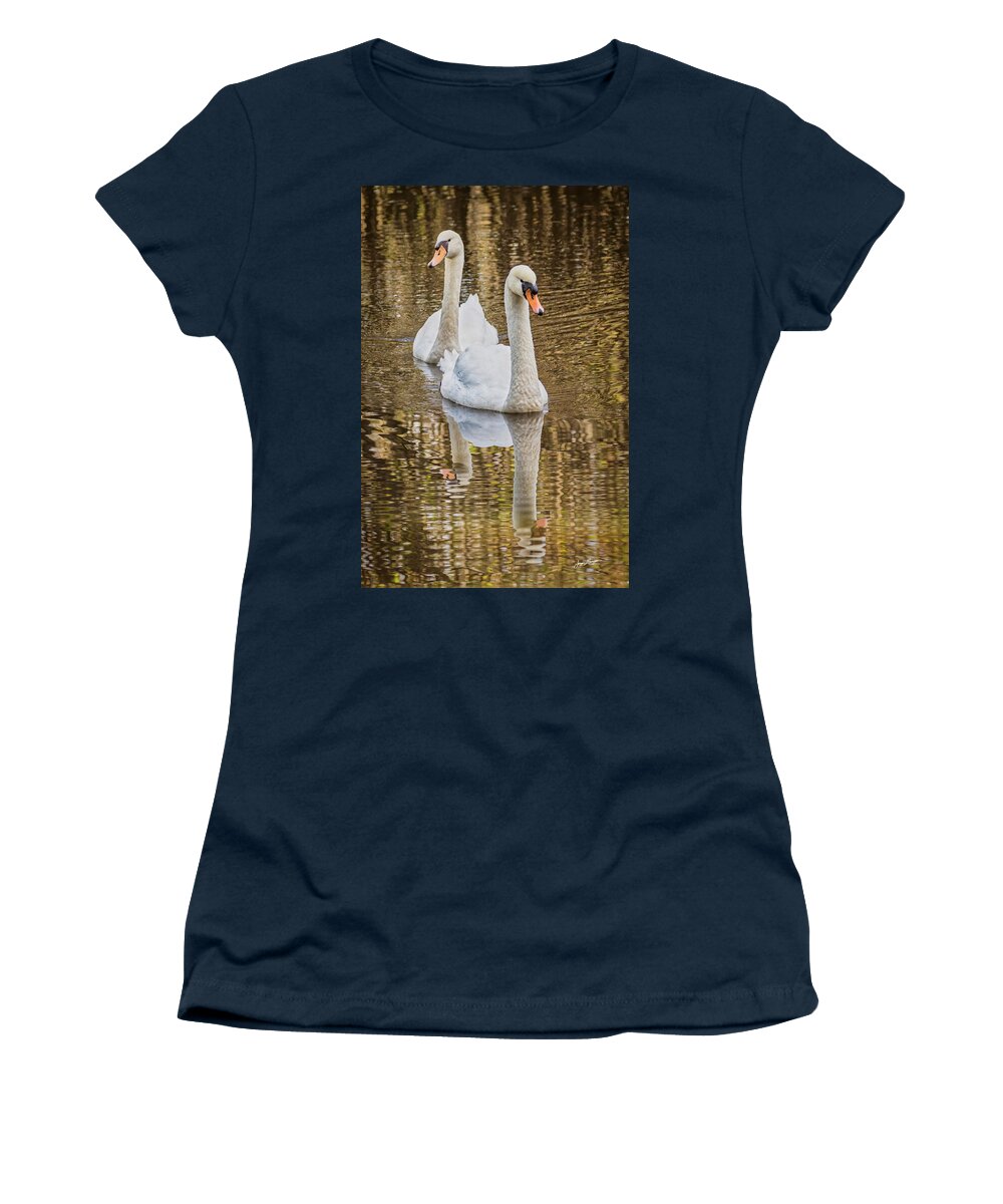 Mute Swan Women's T-Shirt featuring the photograph Golden Pond by Jurgen Lorenzen