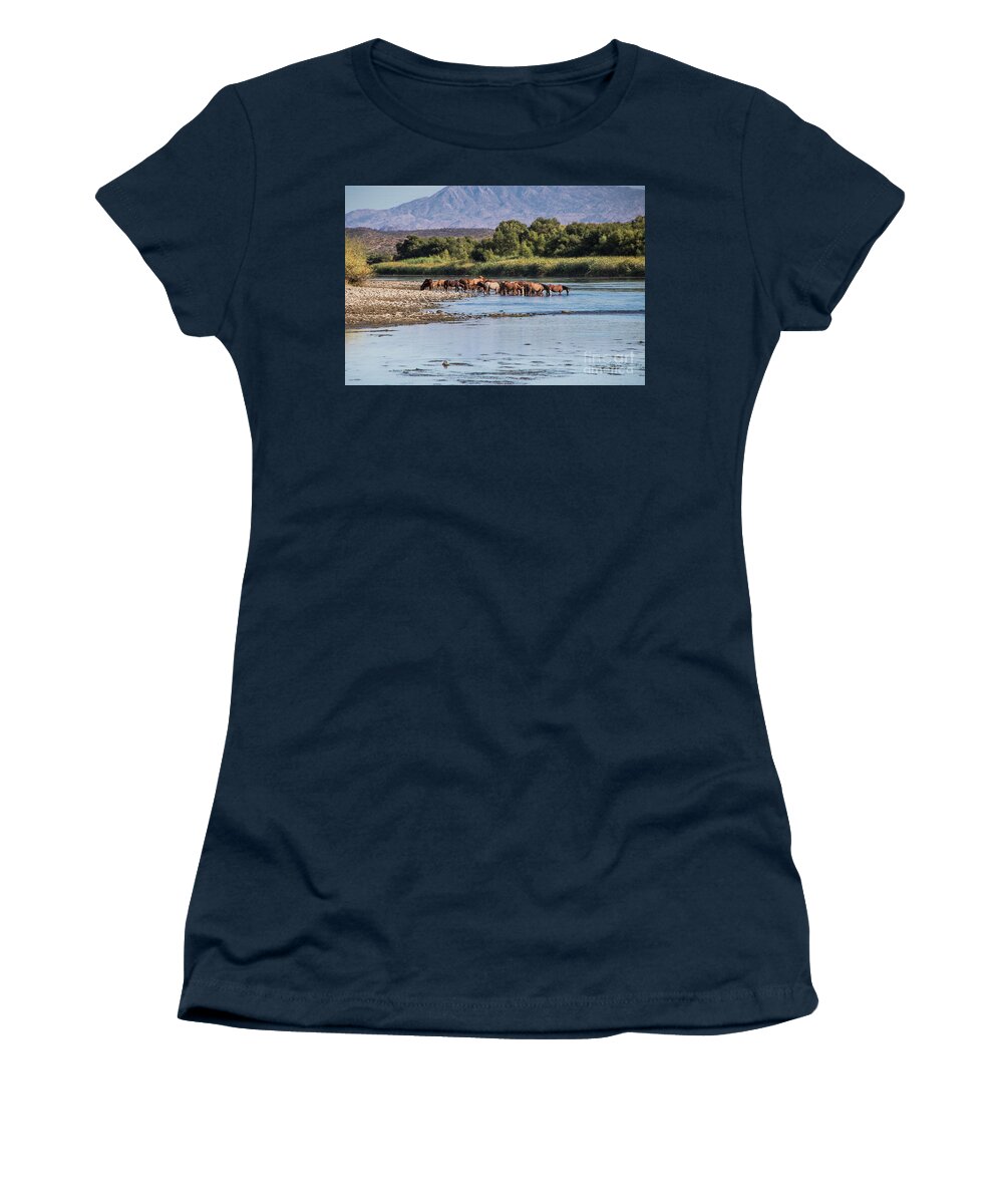Arizona Women's T-Shirt featuring the photograph Salt River Horses #2 by Kathy McClure