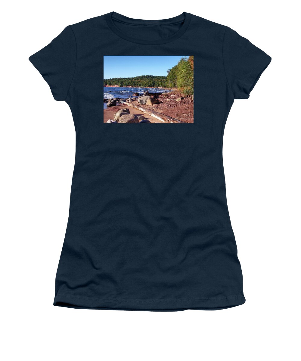 Marquette Women's T-Shirt featuring the photograph Shores of Lake Superior #1 by Phil Perkins