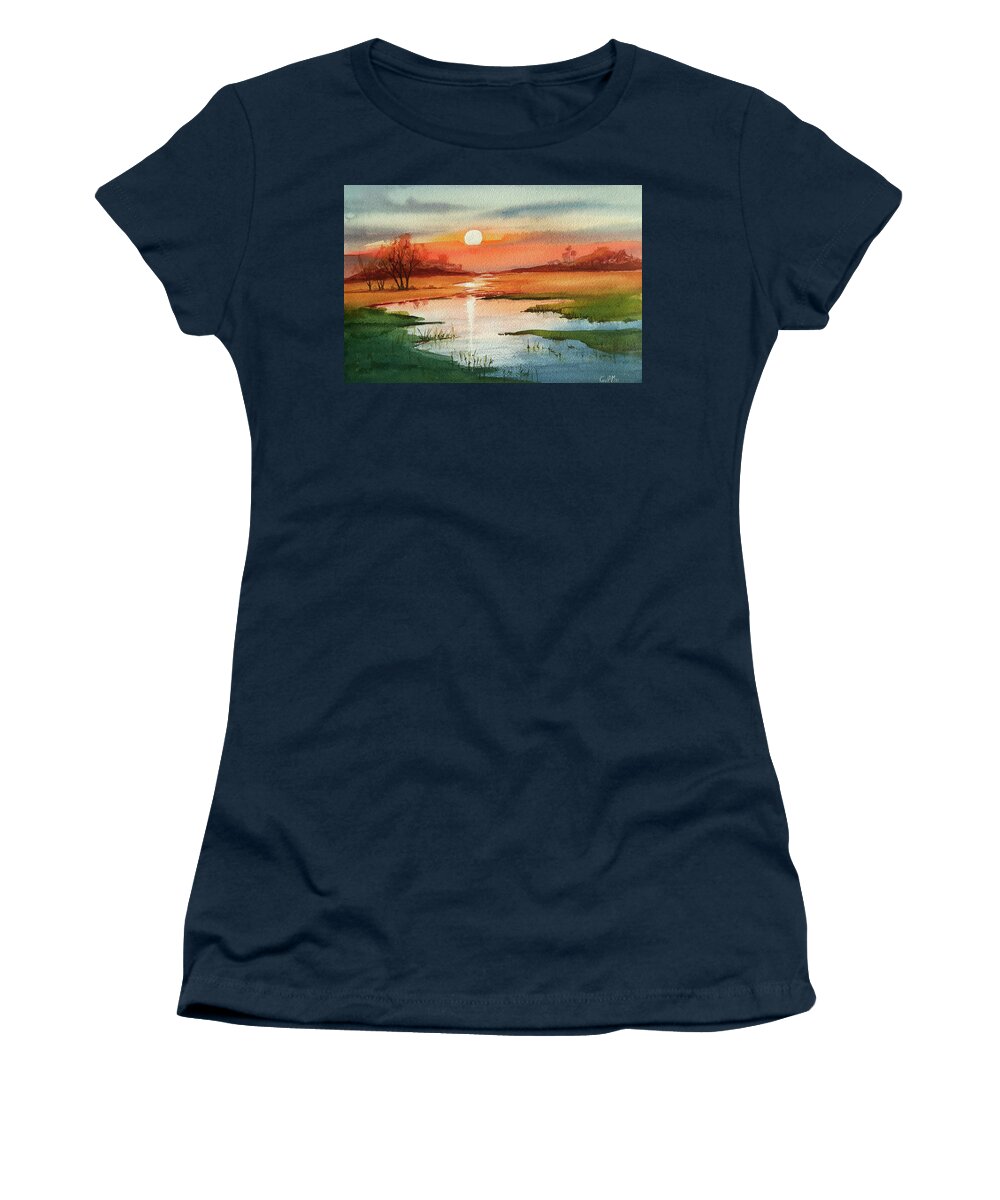 Sunset Women's T-Shirt featuring the painting Sunset #2 by Carolina Prieto Moreno