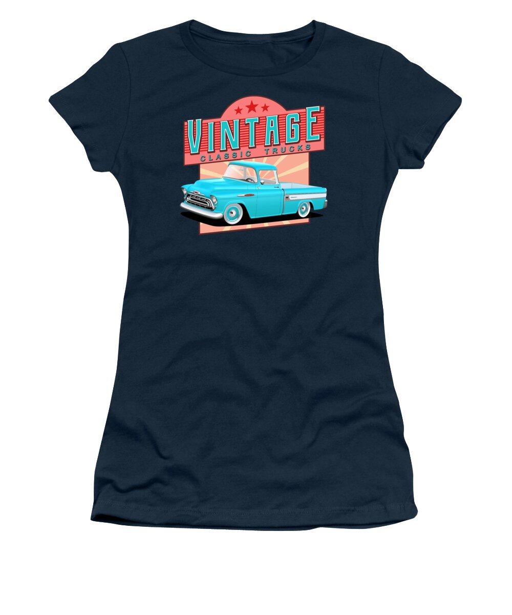 1957 Women's T-Shirt featuring the digital art Vintage Classic Trucks #2 by Paul Kuras