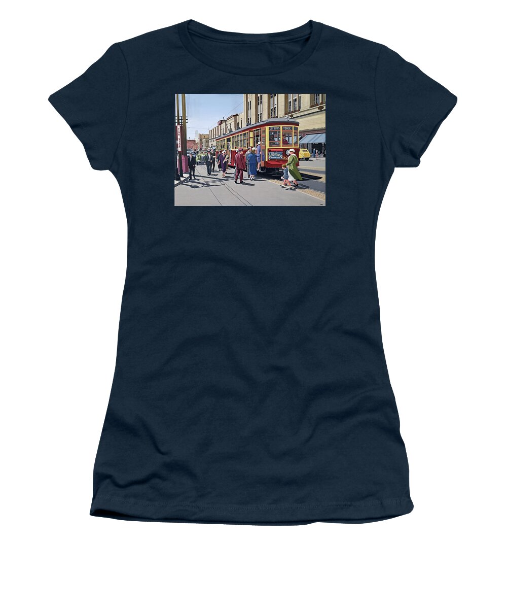 Yonge Street Women's T-Shirt featuring the painting Yonge and College 1937 by Kenneth M Kirsch