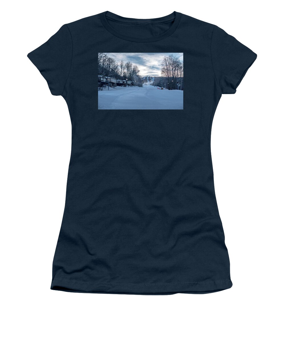 Sun Women's T-Shirt featuring the photograph Skiing At The North Carolina Skiing Resort In February #10 by Alex Grichenko