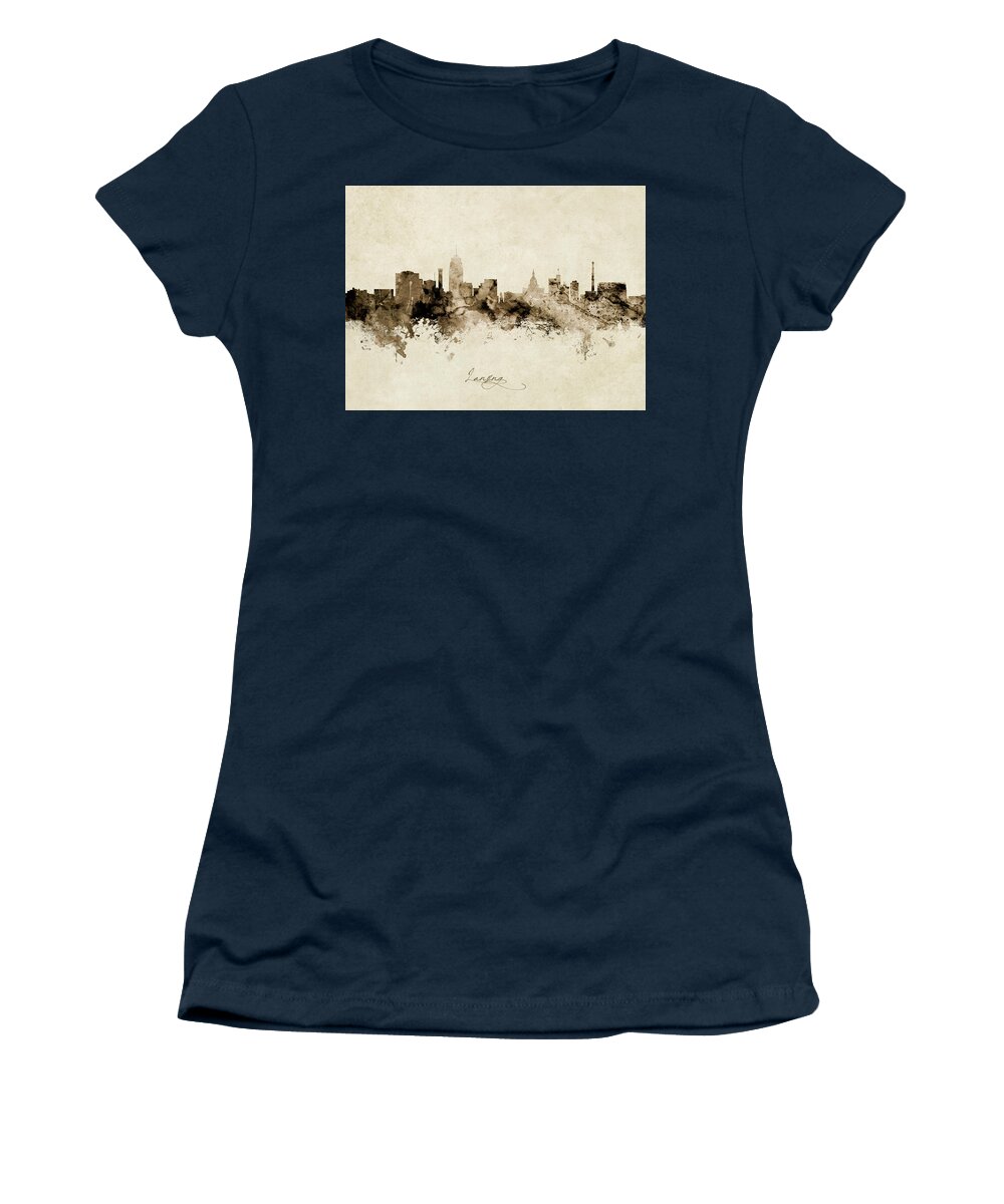 Lansing Women's T-Shirt featuring the digital art Lansing Michigan Skyline #11 by Michael Tompsett
