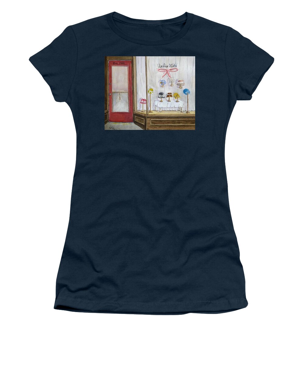Vintage Women's T-Shirt featuring the painting 1920's Little Hat shop by Kelly Mills