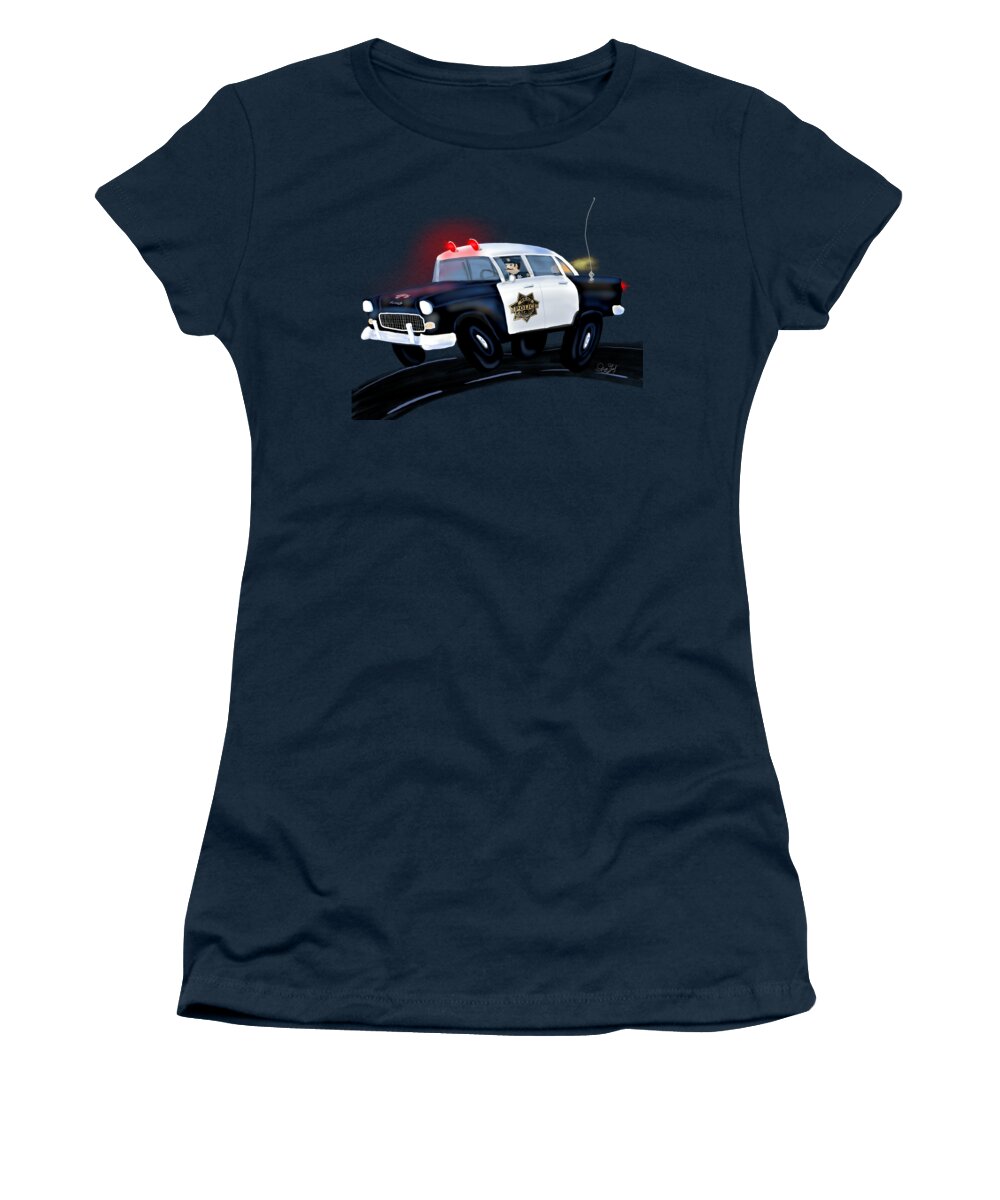 Tri-five Chevy Women's T-Shirt featuring the digital art 1955 Chevrolet Police Car by Doug Gist