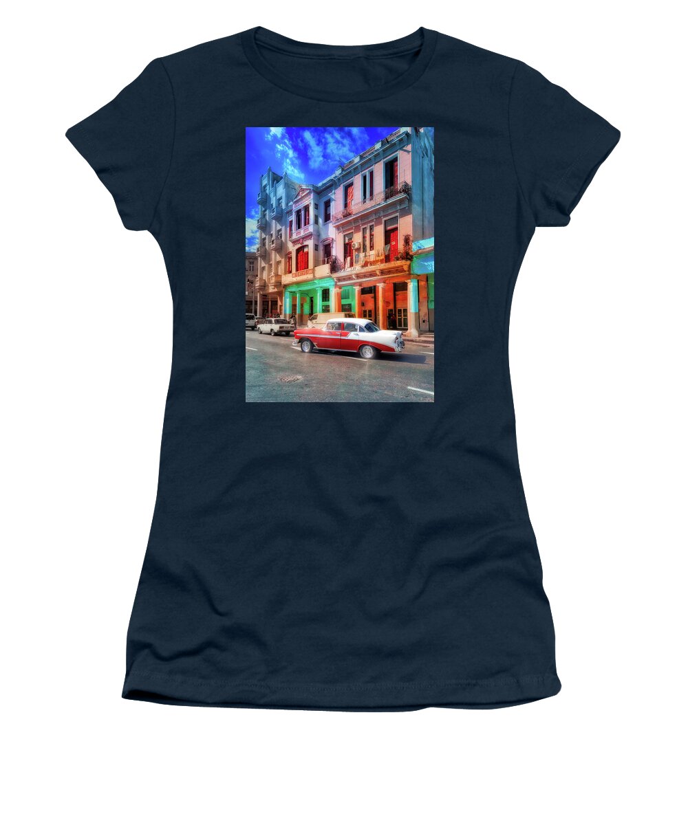 La Habana Women's T-Shirt featuring the photograph 1956 Chevy Bel Air and the black light by Micah Offman