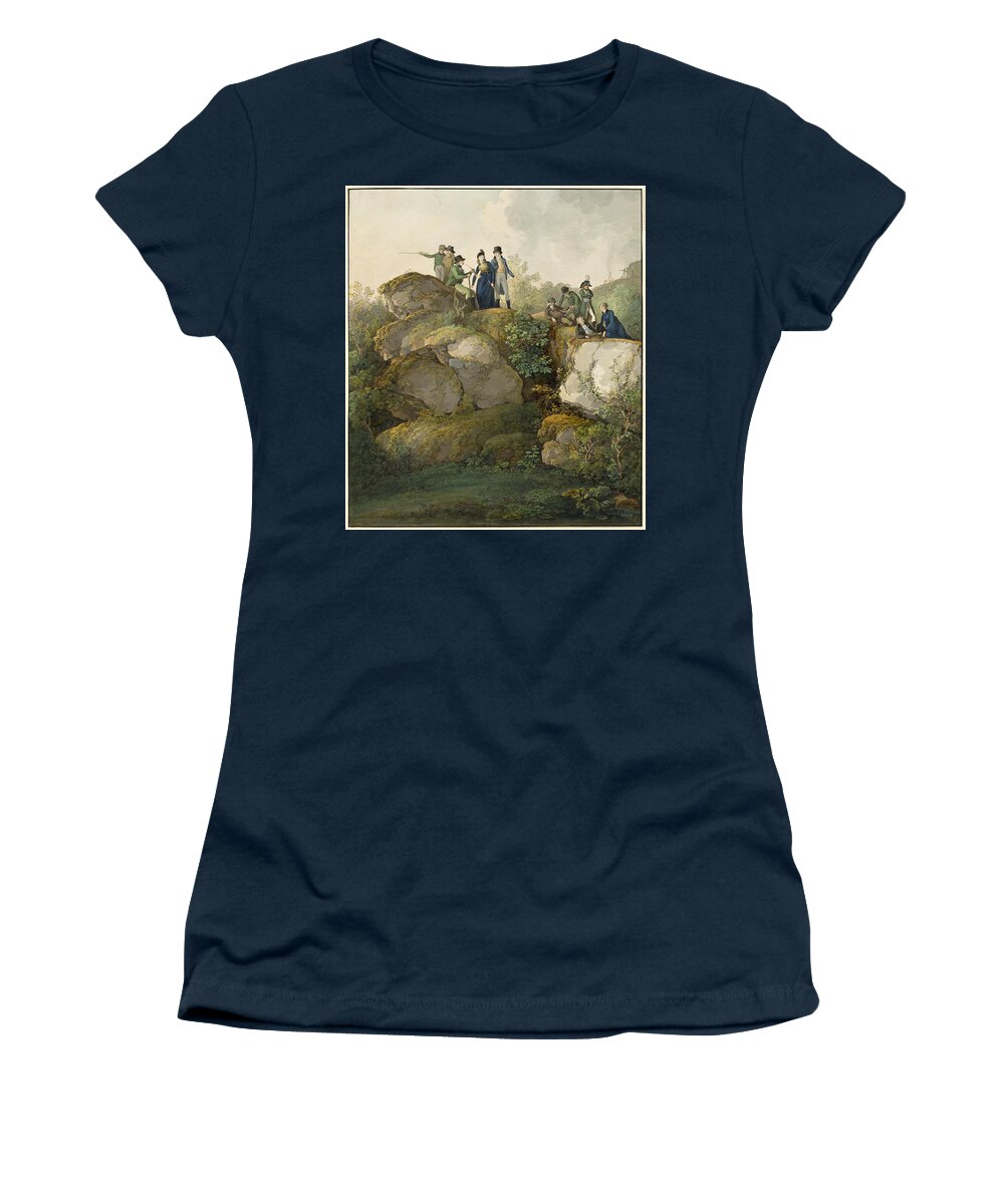 Johann Georg Von Dillis Women's T-Shirt featuring the drawing A Royal Party Admiring the Sunset atop the Hesselberg Mountain #3 by Johann Georg von Dillis