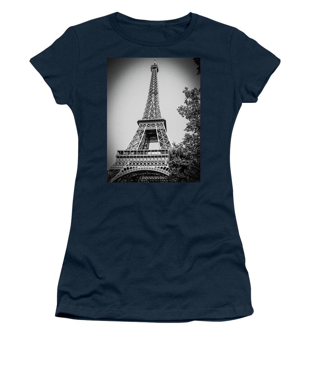 France Women's T-Shirt featuring the photograph Eiffel Tower in Black and White #2 by Jim Feldman