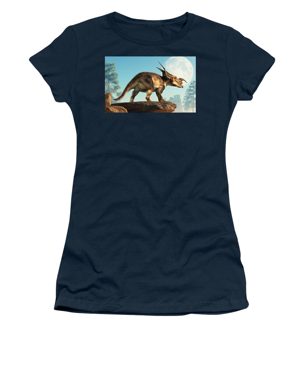 Einiosaurus Women's T-Shirt featuring the digital art Einiosaurus and the Moon #2 by Daniel Eskridge