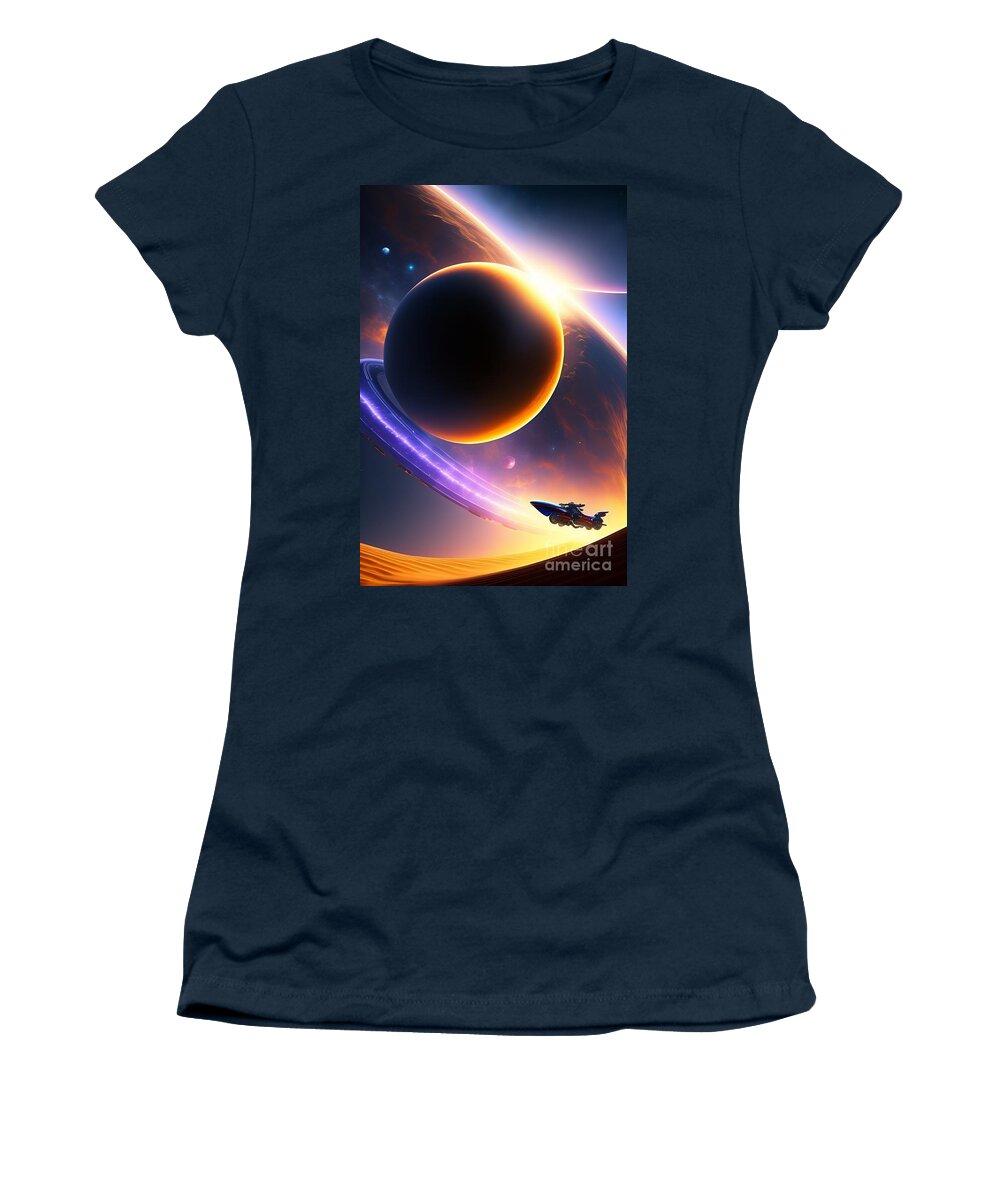 Military Women's T-Shirt featuring the digital art Military aircraft spaceship in space #2 by Boon Mee