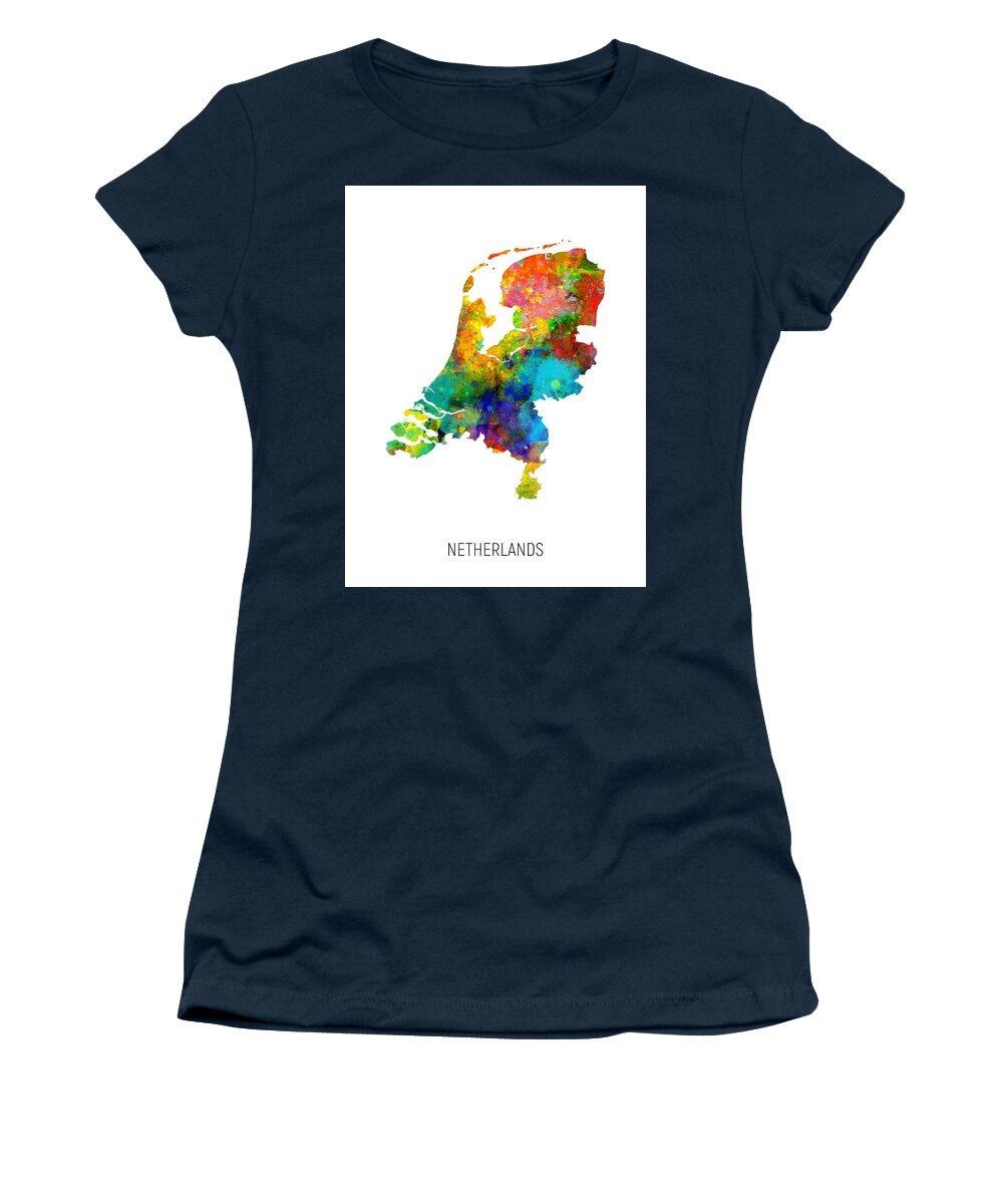 Netherlands Women's T-Shirt featuring the digital art Netherlands Watercolor Map #2 by Michael Tompsett