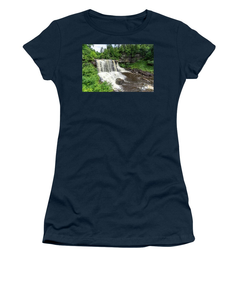 Blackwater Falls Women's T-Shirt featuring the photograph The main waterfall at Blackwater Falls State Park near Davis, We #2 by William Kuta
