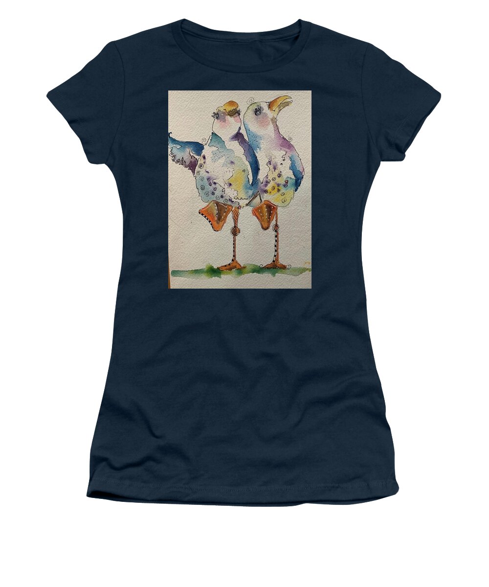 Seagull Women's T-Shirt featuring the painting The two of us by Carla Flegel