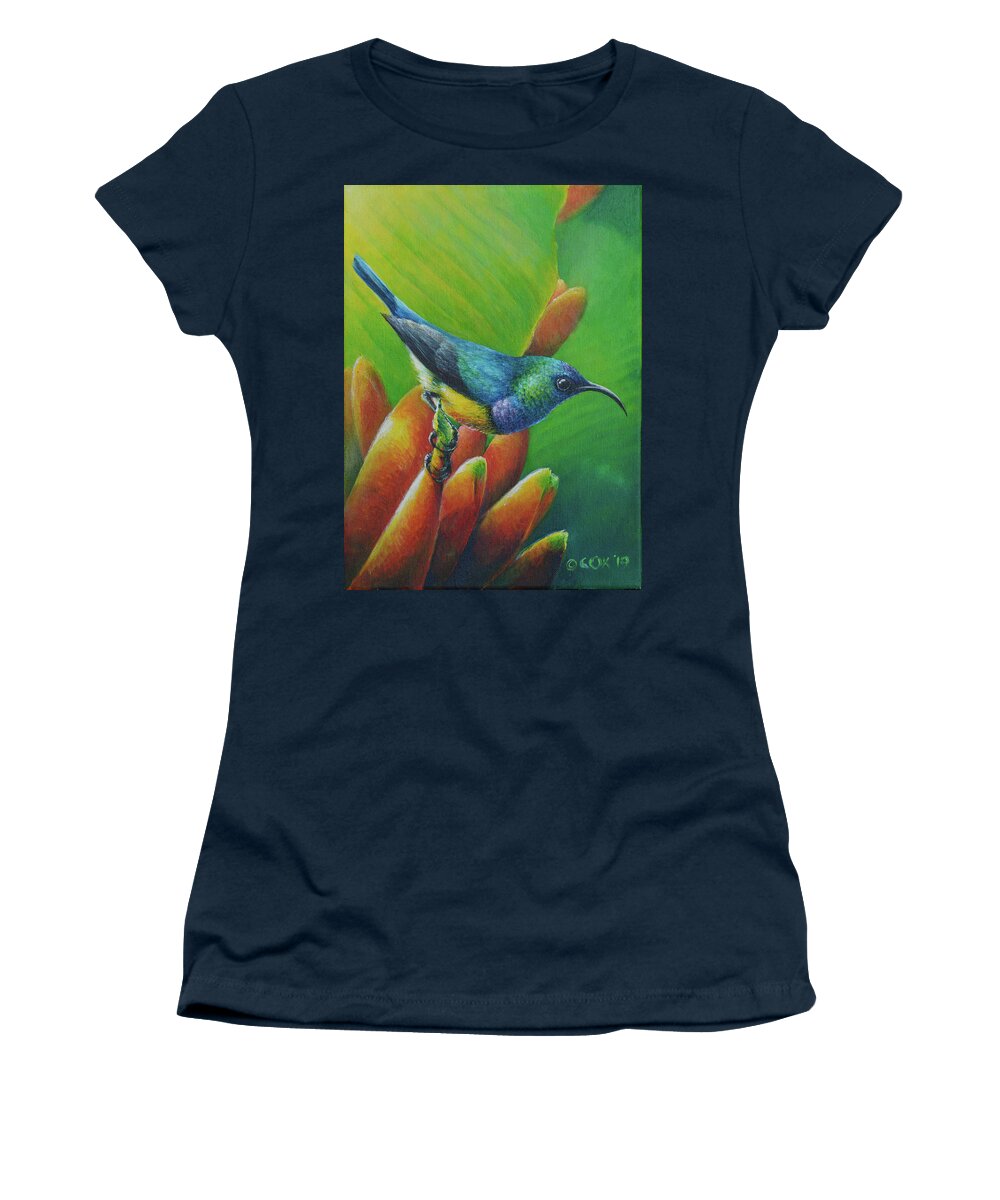 Variable Sunbird Women's T-Shirt featuring the painting Variable Sunbird #1 by Christopher Cox