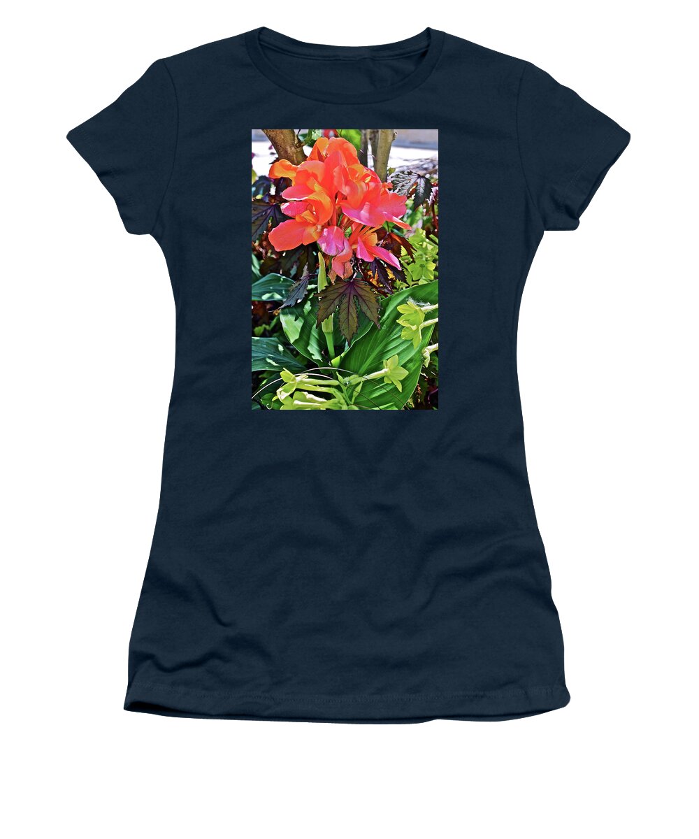Canna Women's T-Shirt featuring the photograph 2020 Mid June Garden Canna With Nicotiana by Janis Senungetuk
