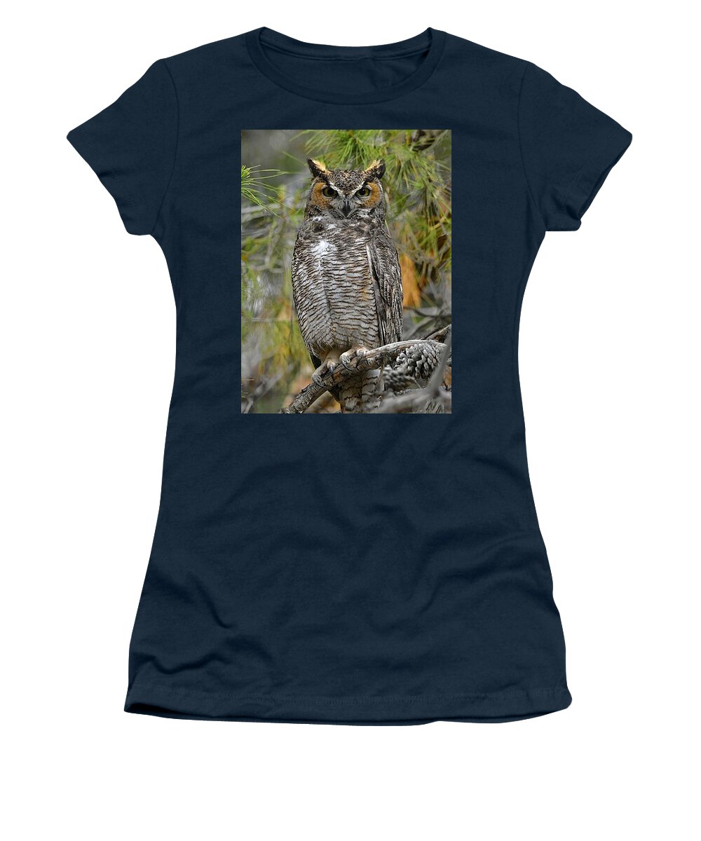 Great Horned Owl Women's T-Shirt featuring the digital art Great Horned Owl #23 by Tammy Keyes
