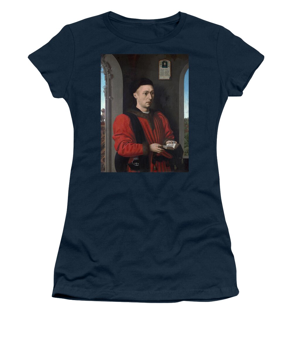  Women's T-Shirt featuring the painting Portrait of a Young Man #3 by Petrus Christus