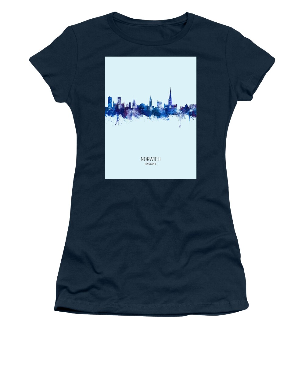 Norwich Women's T-Shirt featuring the digital art Norwich England Skyline #33 by Michael Tompsett