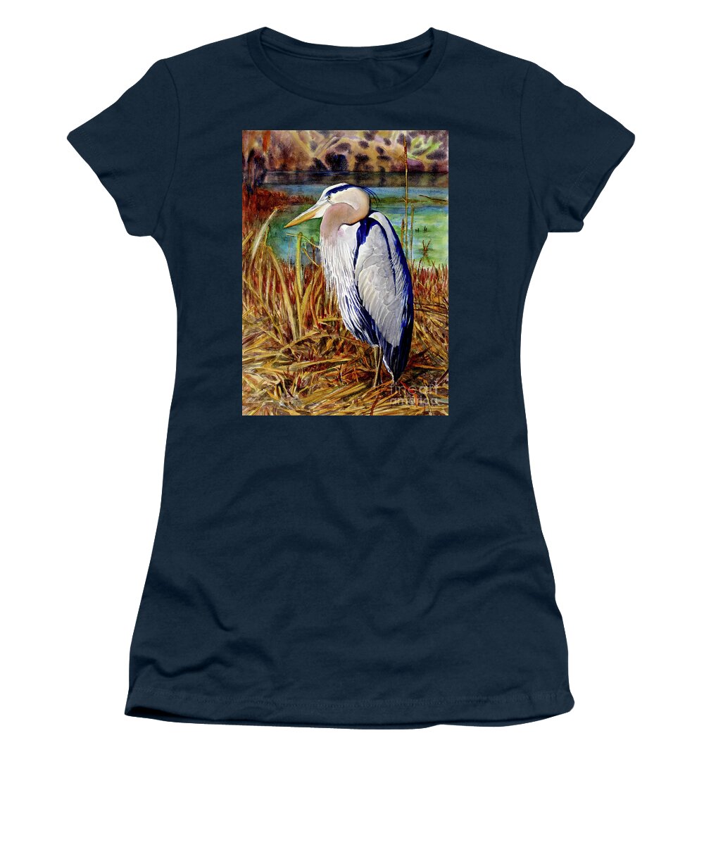 Placer Arts Women's T-Shirt featuring the painting #421 Great Blue Heron #421 by William Lum